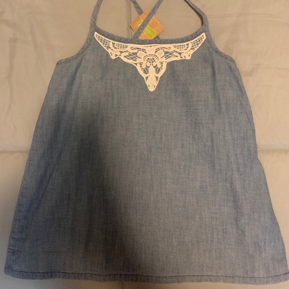 Blue Tank Top With White Floral Decor